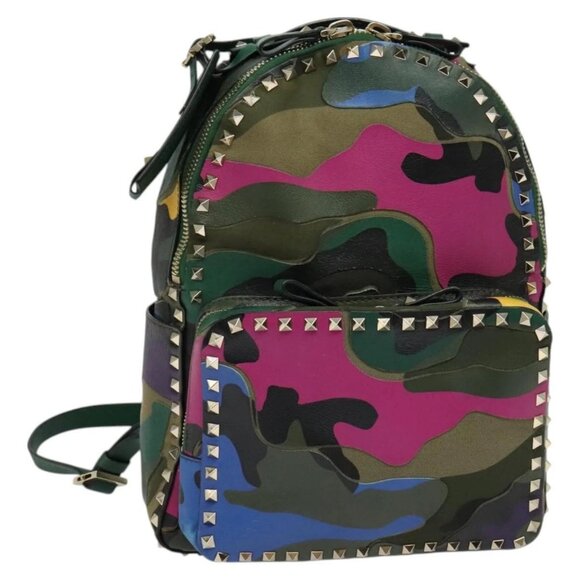VALENTINO Studs Backpack Leather Camouflage - Picture 1 of 16